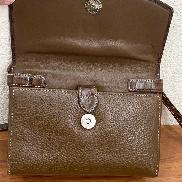 Vintage BRIGHTON Brown Olive Croc Embossed Leather Multifunction Crossbody Bag - Picture 6 of 16